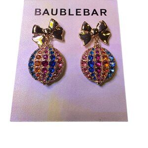 New Holiday - Bauble Bar Multicolor Bling Gold Bow Round Ornament Earrings